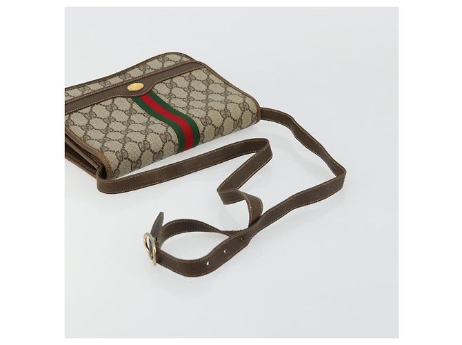 Borsa a Spalla Gucci GG Supreme Web Sherry Line PVC Beige Oro Auth BA12265 D'oro - vista 7