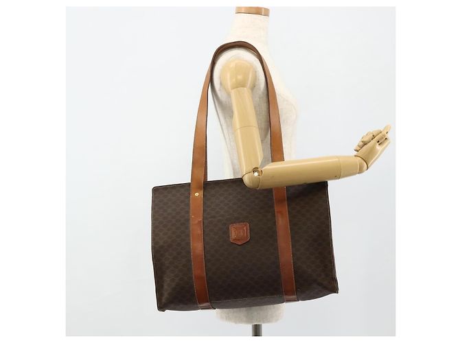 Céline Borsa tote in tela Macadam CELINE in pelle PVC marrone oro Auth ka4109 D'oro - vista 23