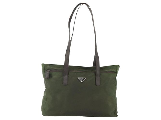 PRADA Tote Bag aus Nylon Khaki Silber authentisch 176359 - Ansicht 13