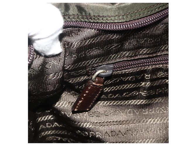 PRADA Tote Bag aus Nylon Khaki Silber authentisch 176359 - Ansicht 21