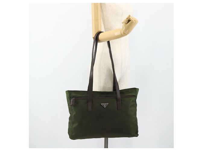PRADA Tote Bag aus Nylon Khaki Silber authentisch 176359 - Ansicht 25