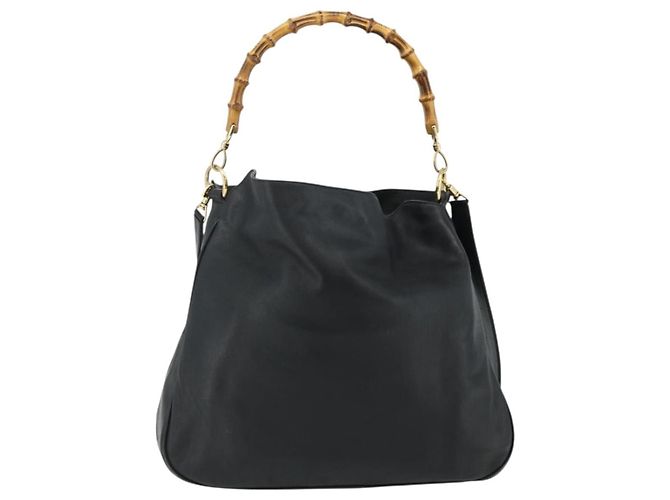 Borsa a Spalla in Pelle Gucci Bamboo 2way Nera Oro 001 1577 Auth ep14290 Nero D'oro - vista 3