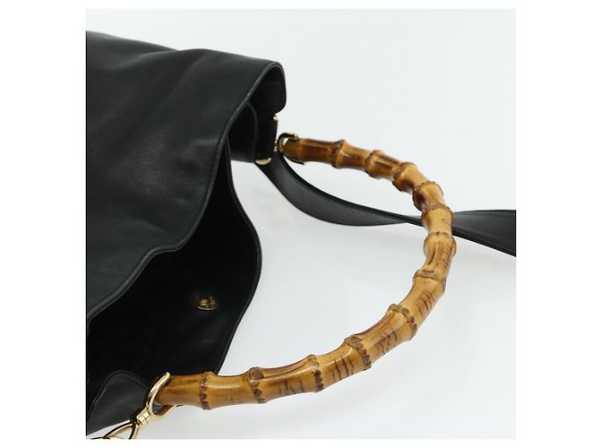 Borsa a Spalla in Pelle Gucci Bamboo 2way Nera Oro 001 1577 Auth ep14290 Nero D'oro - vista 7