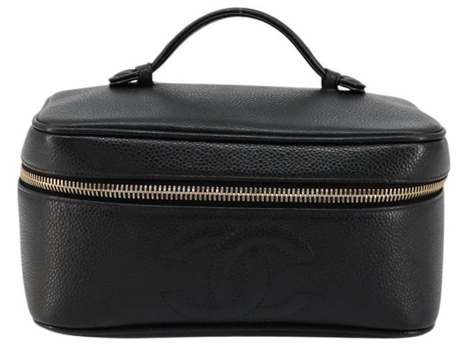 Pochette Vanity CHANEL in Pelle Caviar Nera Oro CC Auth bs34489 Nero D'oro - vista 13