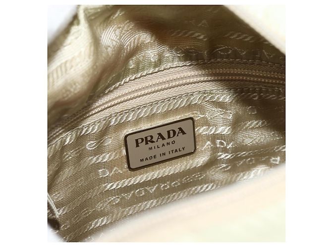 Borsa Tote PRADA Nylon Beige Argento Auth 176637 - vista 18
