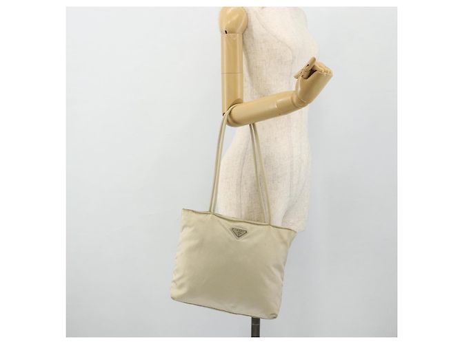 Borsa Tote PRADA Nylon Beige Argento Auth 176637 - vista 23