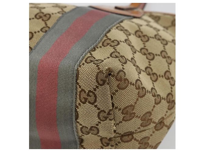 Borsa Tote Gucci GG Canvas Sherry Line Beige Oro 211971 Auth am11431 D'oro - vista 10