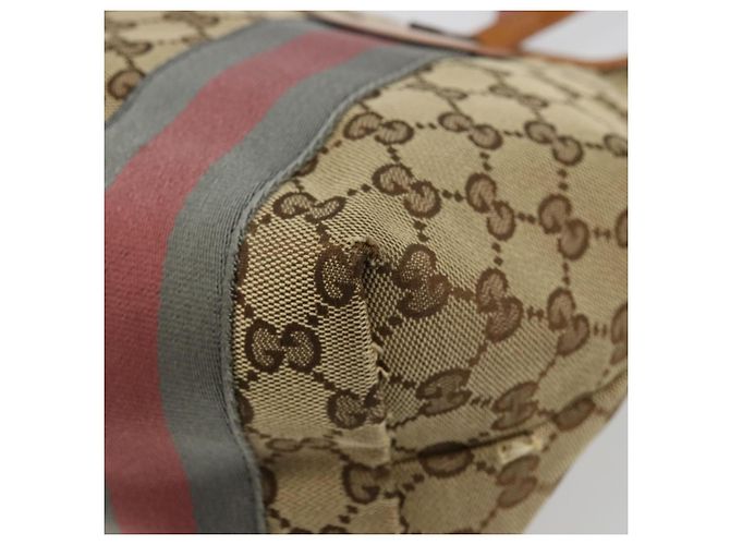 Borsa Tote Gucci GG Canvas Sherry Line Beige Oro 211971 Auth am11431 D'oro - vista 12