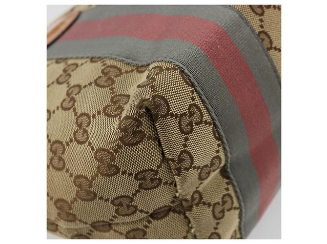 Borsa Tote Gucci GG Canvas Sherry Line Beige Oro 211971 Auth am11431 D'oro - vista 13