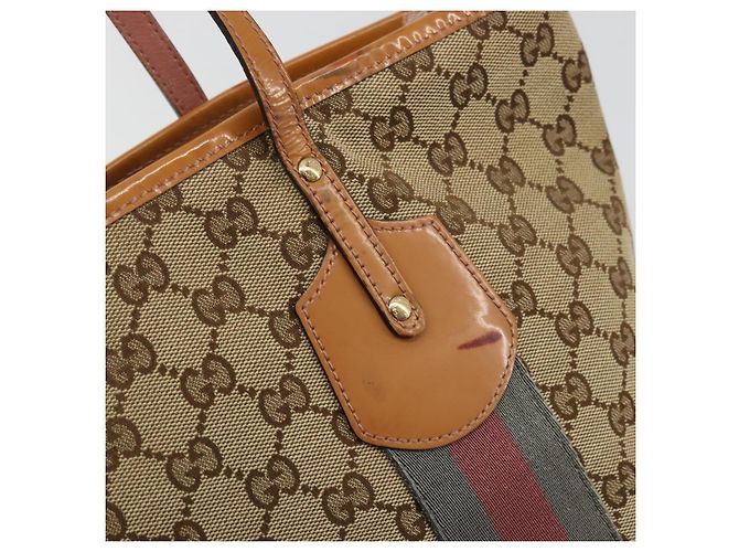 Borsa Tote Gucci GG Canvas Sherry Line Beige Oro 211971 Auth am11431 D'oro - vista 14