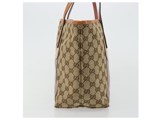 Borsa Tote Gucci GG Canvas Sherry Line Beige Oro 211971 Auth am11431 D'oro - vista 4