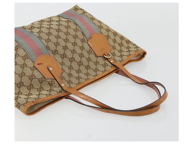 Borsa Tote Gucci GG Canvas Sherry Line Beige Oro 211971 Auth am11431 D'oro - vista 6