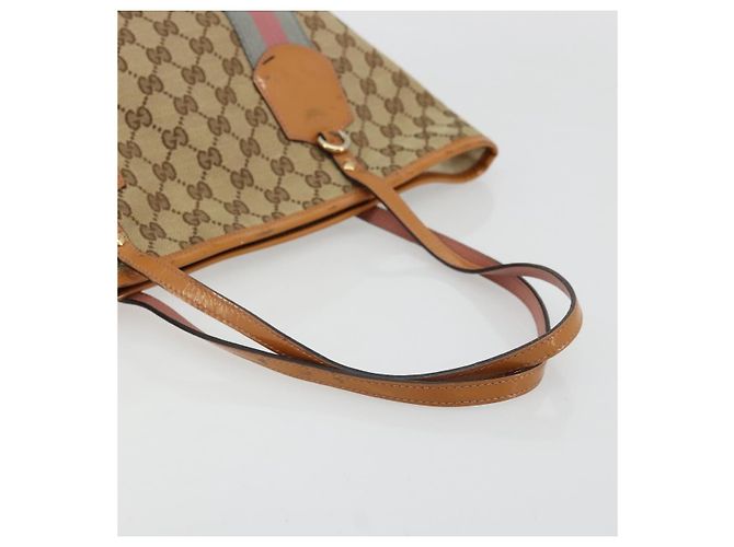 Borsa Tote Gucci GG Canvas Sherry Line Beige Oro 211971 Auth am11431 D'oro - vista 7