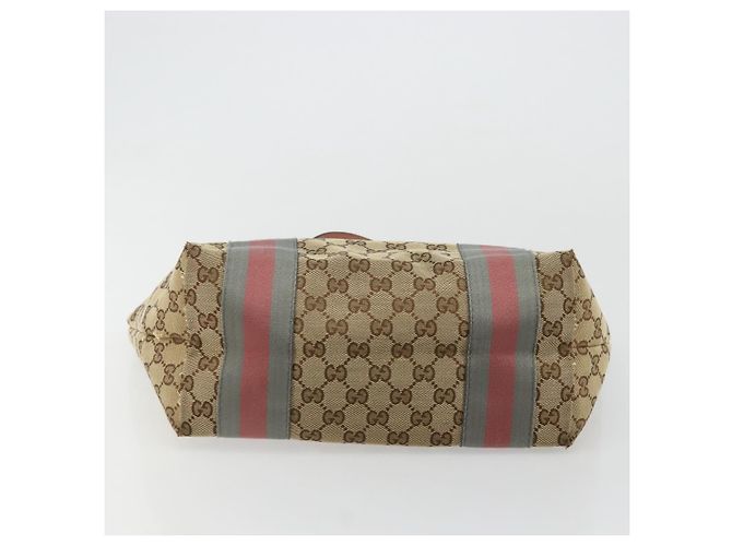 Borsa Tote Gucci GG Canvas Sherry Line Beige Oro 211971 Auth am11431 D'oro - vista 9