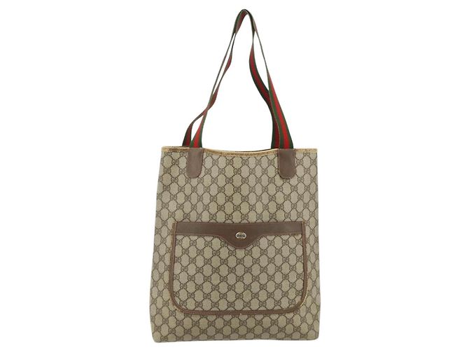 Borsa tote in PVC beige e rosso della linea Sherry GG Supreme di GUCCI 39 02 003 Auth 176694 - vista 2