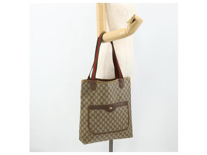 Borsa tote in PVC beige e rosso della linea Sherry GG Supreme di GUCCI 39 02 003 Auth 176694 - vista 21