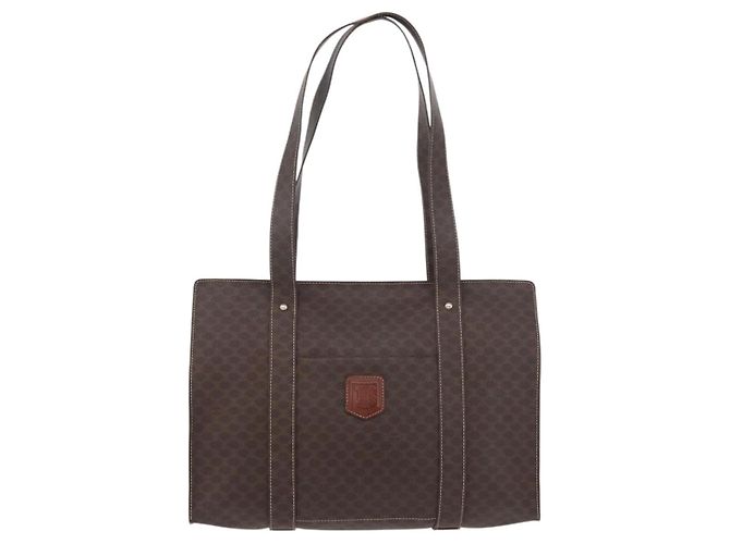 Céline Borsa tote in tela Macadam CELINE in pelle PVC marrone oro Auth 176329 D'oro - vista 13