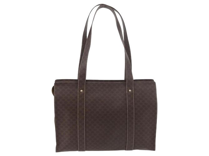 Céline Borsa tote in tela Macadam CELINE in pelle PVC marrone oro Auth 176329 D'oro - vista 2