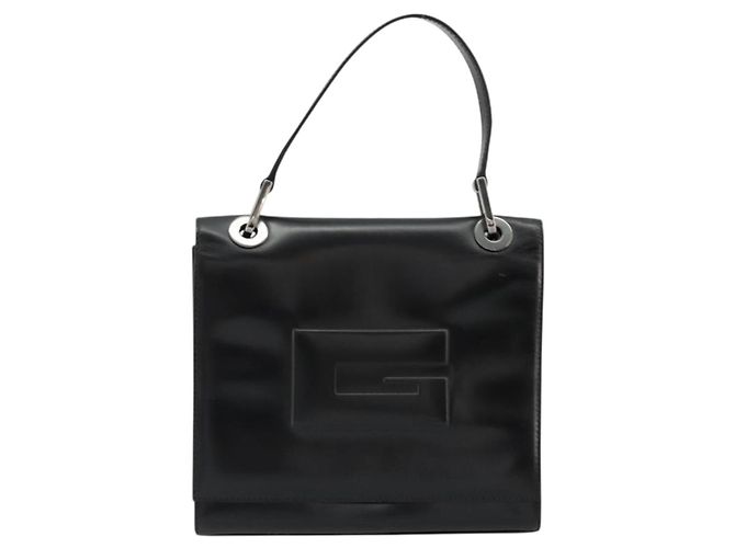 Bolso de mano GUCCI de cuero negro plateado 007 2002 Auth 176212 Plata - vista 2