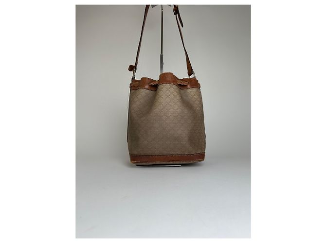 Céline Borsa a secchiello Macadam vintage Celine in tela beige - vista 10