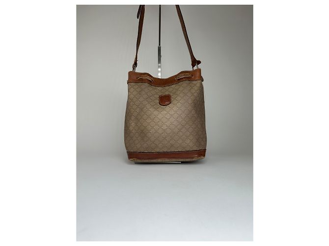Céline Borsa a secchiello Macadam vintage Celine in tela beige - vista 11