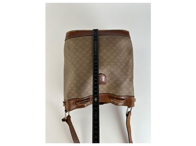 Céline Borsa a secchiello Macadam vintage Celine in tela beige - vista 12