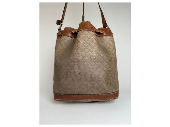 Céline Borsa a secchiello Macadam vintage Celine in tela beige - vista 2