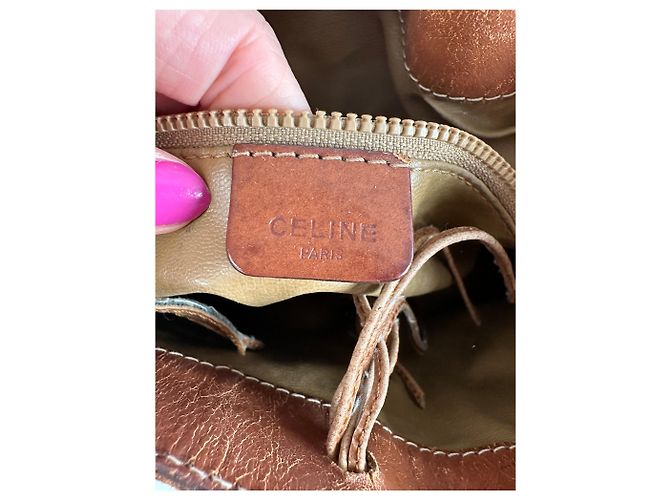 Céline Borsa a secchiello Macadam vintage Celine in tela beige - vista 5