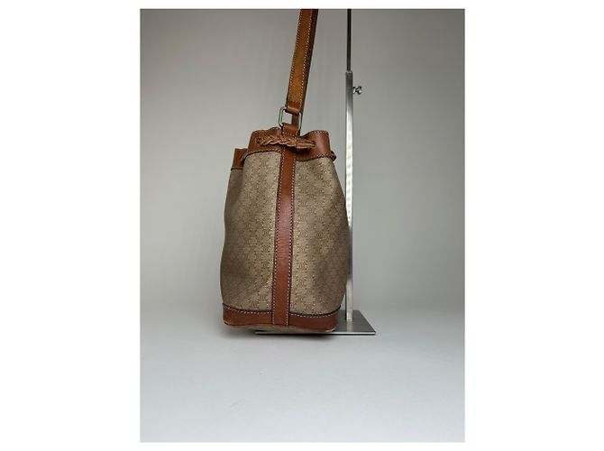 Céline Borsa a secchiello Macadam vintage Celine in tela beige - vista 6
