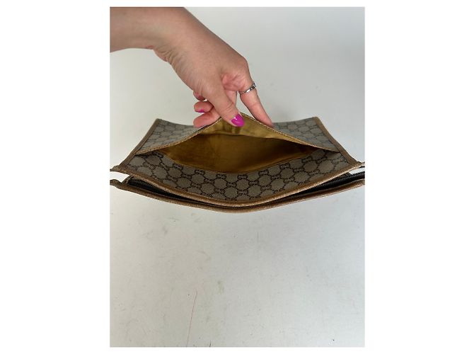 Vintage Gucci GG Plus Canvas Clutch Beige Grau - Ansicht 10