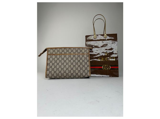 Vintage Gucci GG Plus Canvas Clutch Beige Grau - Ansicht 2