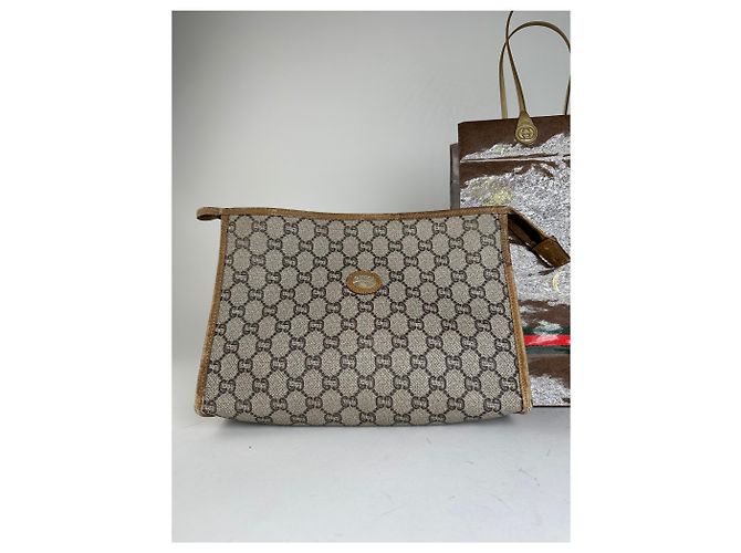 Vintage Gucci GG Plus Canvas Clutch Beige Grau - Ansicht 8