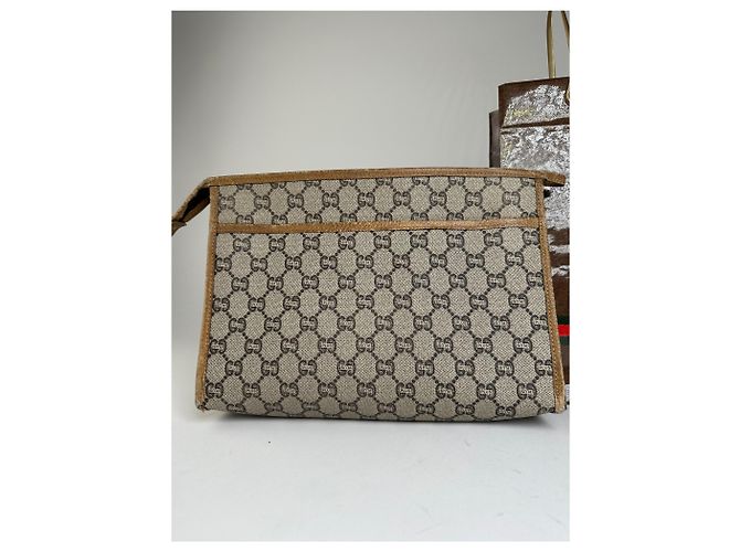 Vintage Gucci GG Plus Canvas Clutch Beige Grau - Ansicht 9