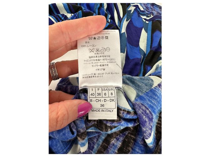 Vintage Emilio Pucci Viskose-Jersey Mini Kleid Blau Mehrfarbig S - Ansicht 10