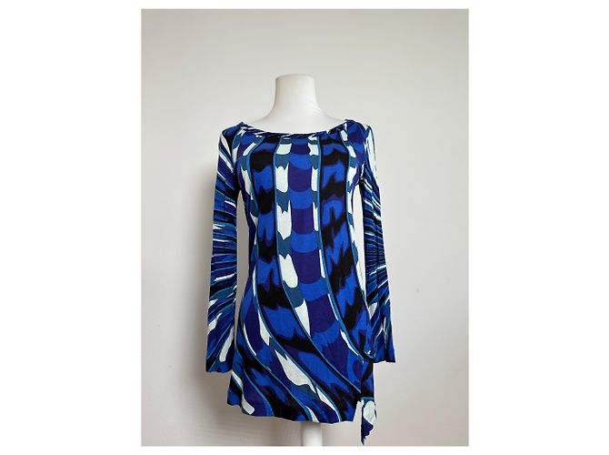 Vintage Emilio Pucci Viskose-Jersey Mini Kleid Blau Mehrfarbig S - Ansicht 11