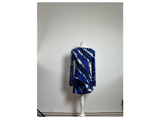 Vintage Emilio Pucci Viskose-Jersey Mini Kleid Blau Mehrfarbig S - Ansicht 13