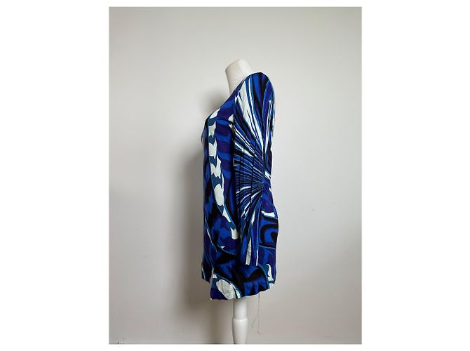 Vintage Emilio Pucci Viskose-Jersey Mini Kleid Blau Mehrfarbig S - Ansicht 2