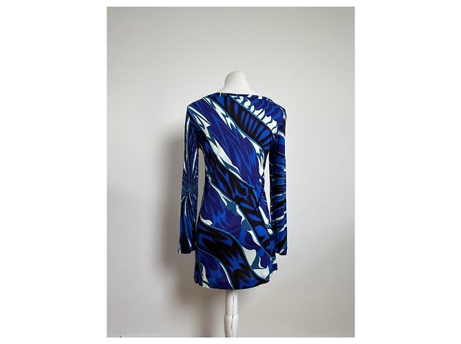Vintage Emilio Pucci Viskose-Jersey Mini Kleid Blau Mehrfarbig S - Ansicht 3