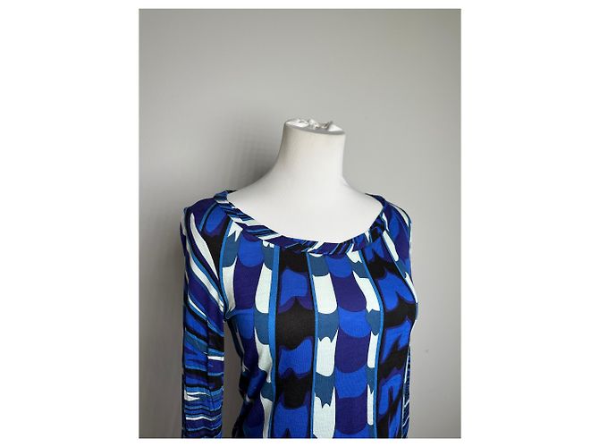 Vintage Emilio Pucci Viskose-Jersey Mini Kleid Blau Mehrfarbig S - Ansicht 5