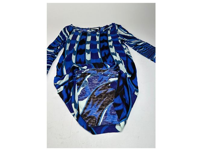 Vintage Emilio Pucci Viskose-Jersey Mini Kleid Blau Mehrfarbig S - Ansicht 8