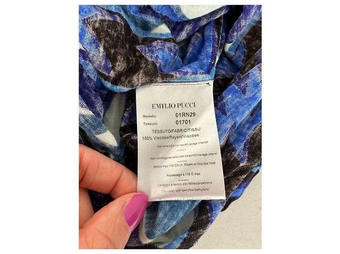 Vintage Emilio Pucci Viskose-Jersey Mini Kleid Blau Mehrfarbig S - Ansicht 9