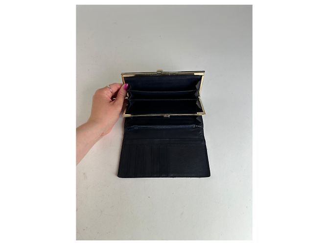 Vintage Givenchy Long Bifold Wallet Navy Leather Blue - view 3