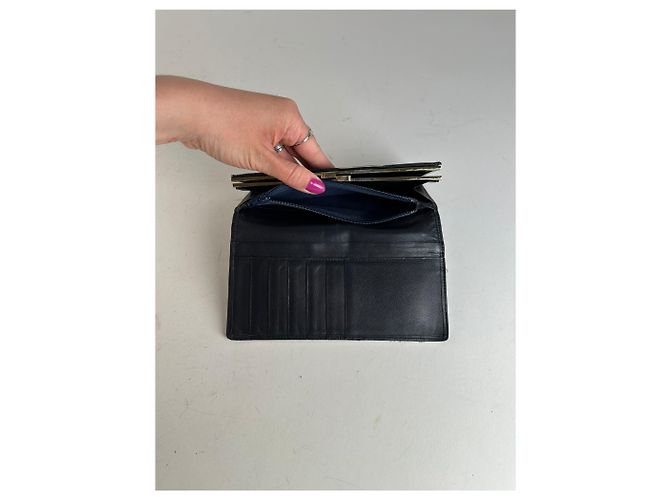 Vintage Givenchy Long Bifold Wallet Navy Leather Blue - view 4