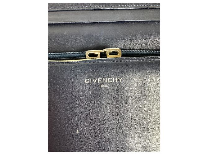 Vintage Givenchy Long Bifold Wallet Navy Leather Blue - view 5