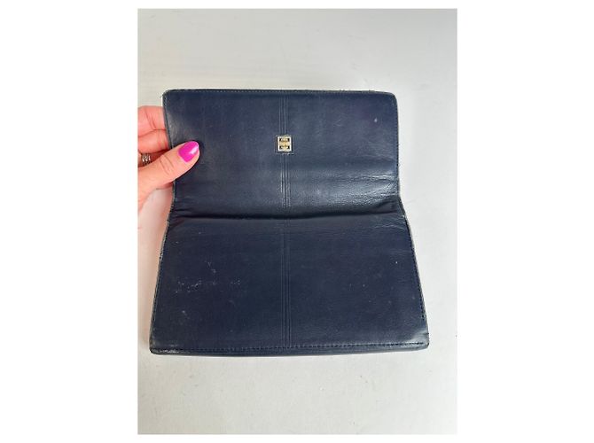 Vintage Givenchy Long Bifold Wallet Navy Leather Blue - view 6