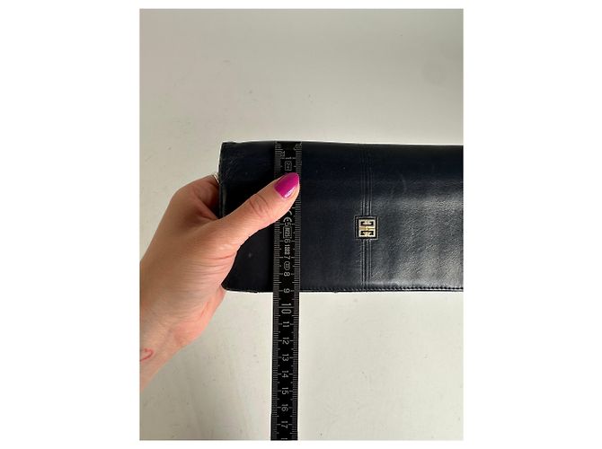 Vintage Givenchy Long Bifold Wallet Navy Leather Blue - view 7