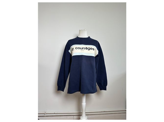 Courreges Felpa Vintage Logo Courrèges Blu Crema Misto Cotone L - vista 12