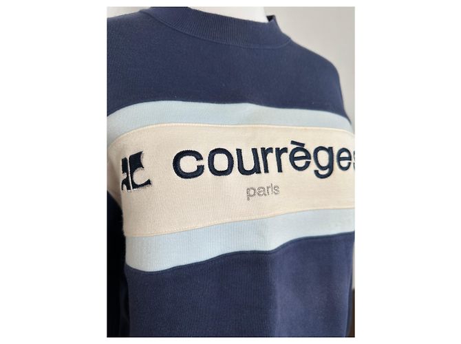 Courreges Felpa Vintage Logo Courrèges Blu Crema Misto Cotone L - vista 6
