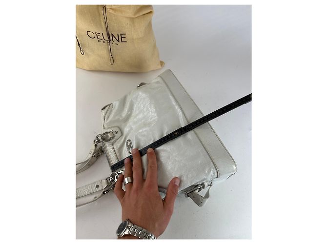 Céline Vintage Celine Leder Schultertasche Weiß - Ansicht 10