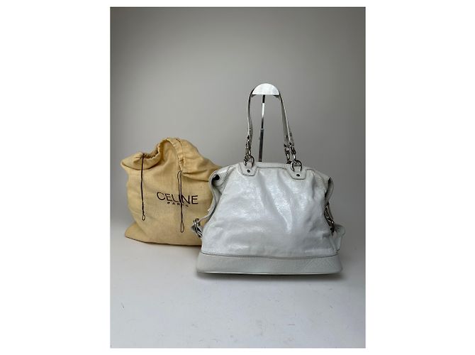 Céline Vintage Celine Leder Schultertasche Weiß - Ansicht 2